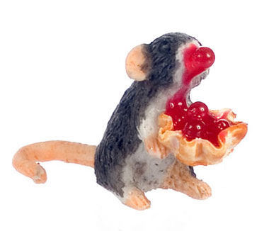 Dollhouse Miniature Mouse Eating Cherry Tart
